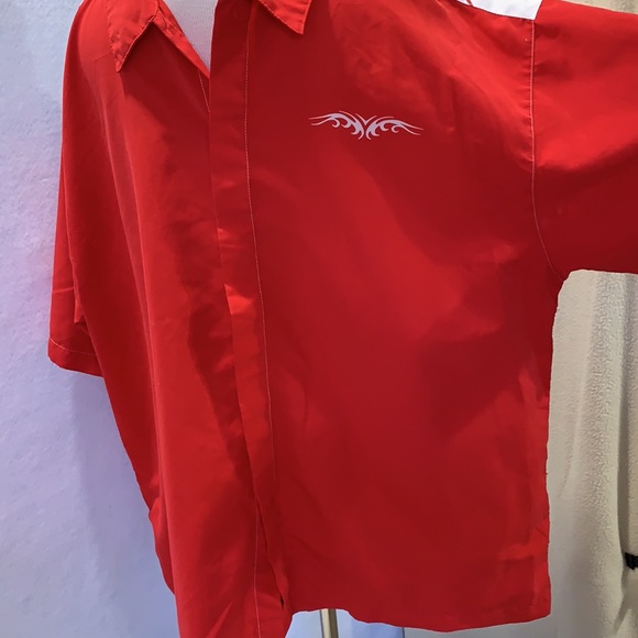 Red Racing Style Short Sleeve Button Down Shirt - Picture 4 of 12